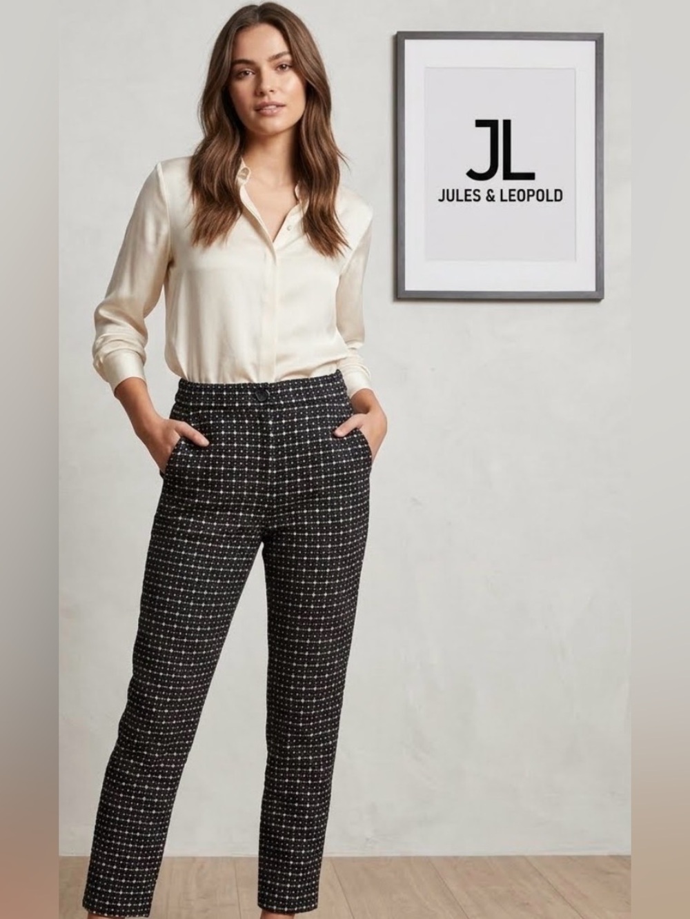Jules & Leopold Black Tweed Straight-Leg Pants size S